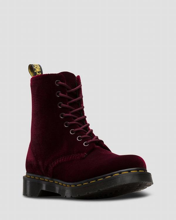 Dr Martens Dámské Kotníkové Boty 1460 Pascal Velvet Červené, CZ-147028